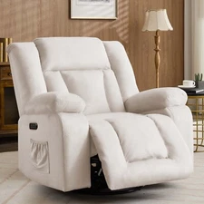 Oversized Power Swivel Rocker Recliner Chair with Massage & Heat, Waffle Fabric