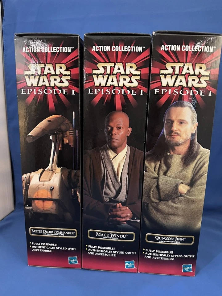 Star Wars Episode I 12" Mace Windu Qui-Gon Jinn Battle Droid Commander 1999 3-pk - Image 3 of 4