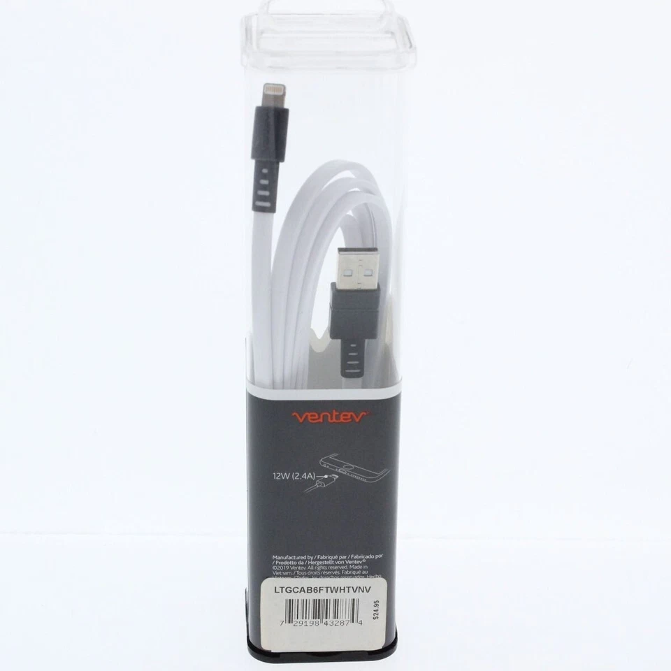 Ventev Cable USB-A to 8 Pin Connector 5.9 ft Tangle resistant Cable White NEW - Image 2 of 2
