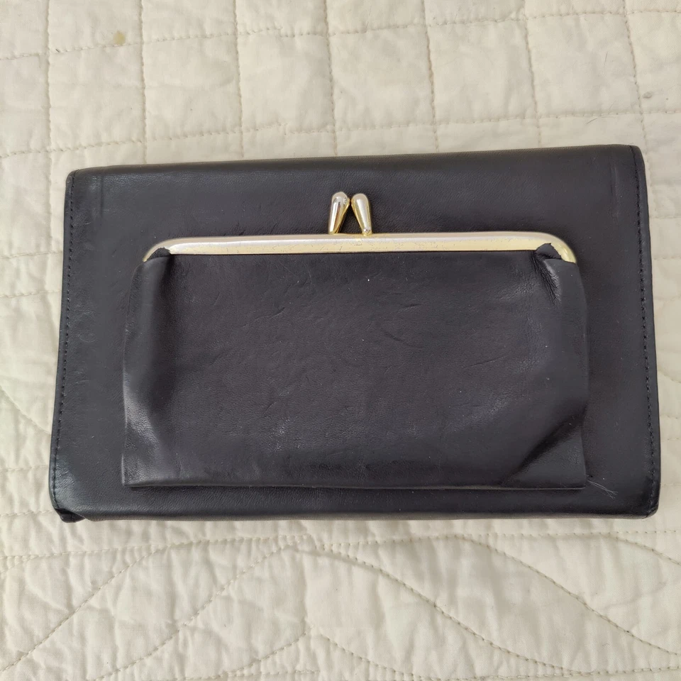 Cartera chequera de cuero de vaca negra Princesa Gardner Hunter, porta monedas Foto 4 de 4