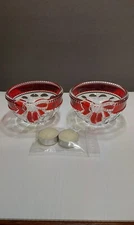 Celebrations by Mikasa Ruby Ribbon Tea Light Holder, Set of 2 Crystal Glass Dish