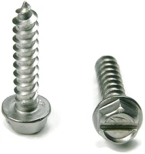 Stainless Steel Slotted Hex Indented Head Sheet Metal Screw #12 x 1/2, Qty 25