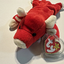 Ty Beanie Baby SNORT The Bull 4002 1995 Ear Tag  filled with PVC - Red