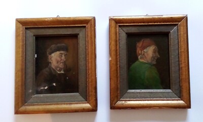 E. Brummer oil painting portrait old man 2 pieces framed L29 x W25cm 19th century