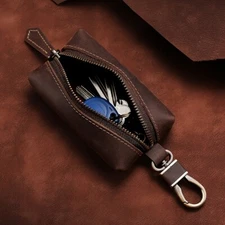 Men Genuine Leather Small Coin Purse Pouch Key Holder Cases Wallet Bag Zip Carry