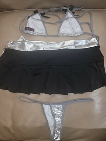 NWT Dreamgirl Sexy Lame Bikini Tri-Top, Thong, & Skirt Lingerie Stripper Set