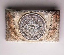 Vintage Sterling Silver Belt Buckle Aztec Mayan Calendar Sun Face Mexico