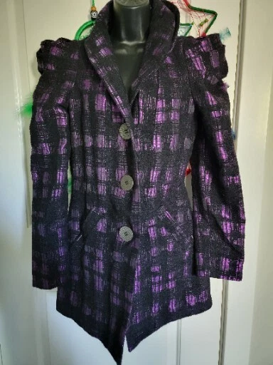 Abrigo Samuel Dong Púrpura Mangas Poof Talla S Foto 4 de 4