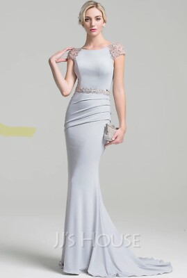 JJ s House | Mermaid Scoop Neck Sweeping Train Evening Dress w/ Beading Sequins