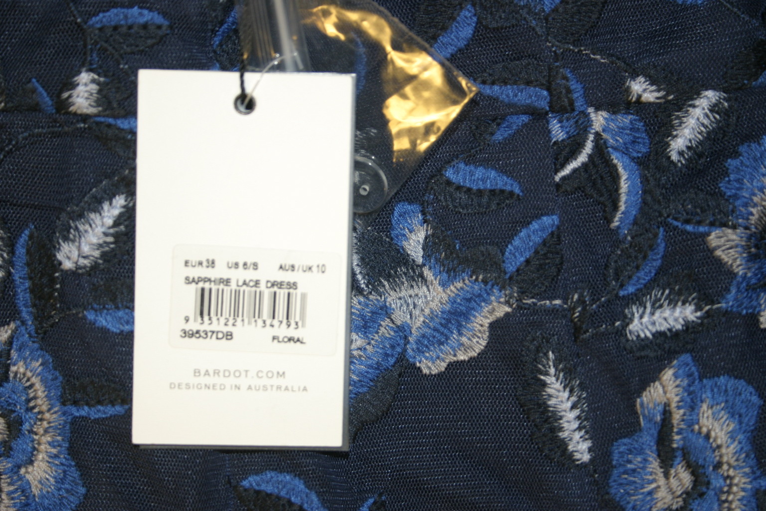 bardot sapphire lace midi dress