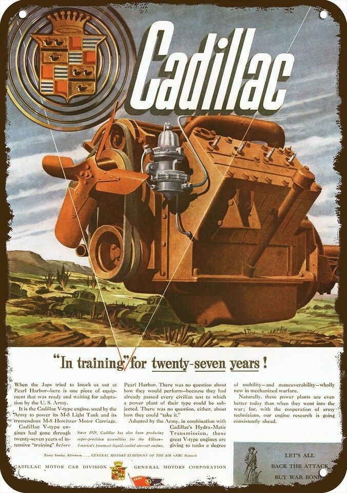 1944 CADILLAC WWII M-5 Light Tank V-Type Engine DECORATIVE REPLICA METAL  SIGN | eBay
