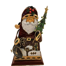 Tin Santa Claus tea light holder Holding A Christmas Tree