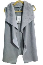 Le Moda Vest Xl Gray Faux Suede Ribbed Knit Back Draped Lagenlook Long Vest New