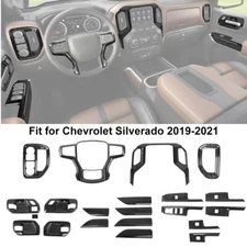 16Pc Black Wood Grain Complete Car Interior Trim Kit For Chevy Silverado 2019-21