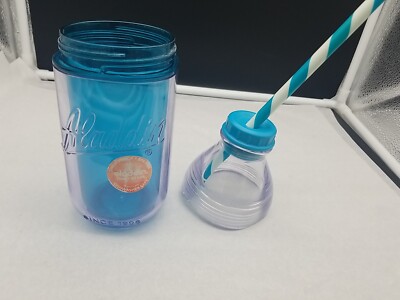 ALADDIN NEW 2-Way Lid MILK BOTTLE TEAL With STRAW 16 oz Awesome