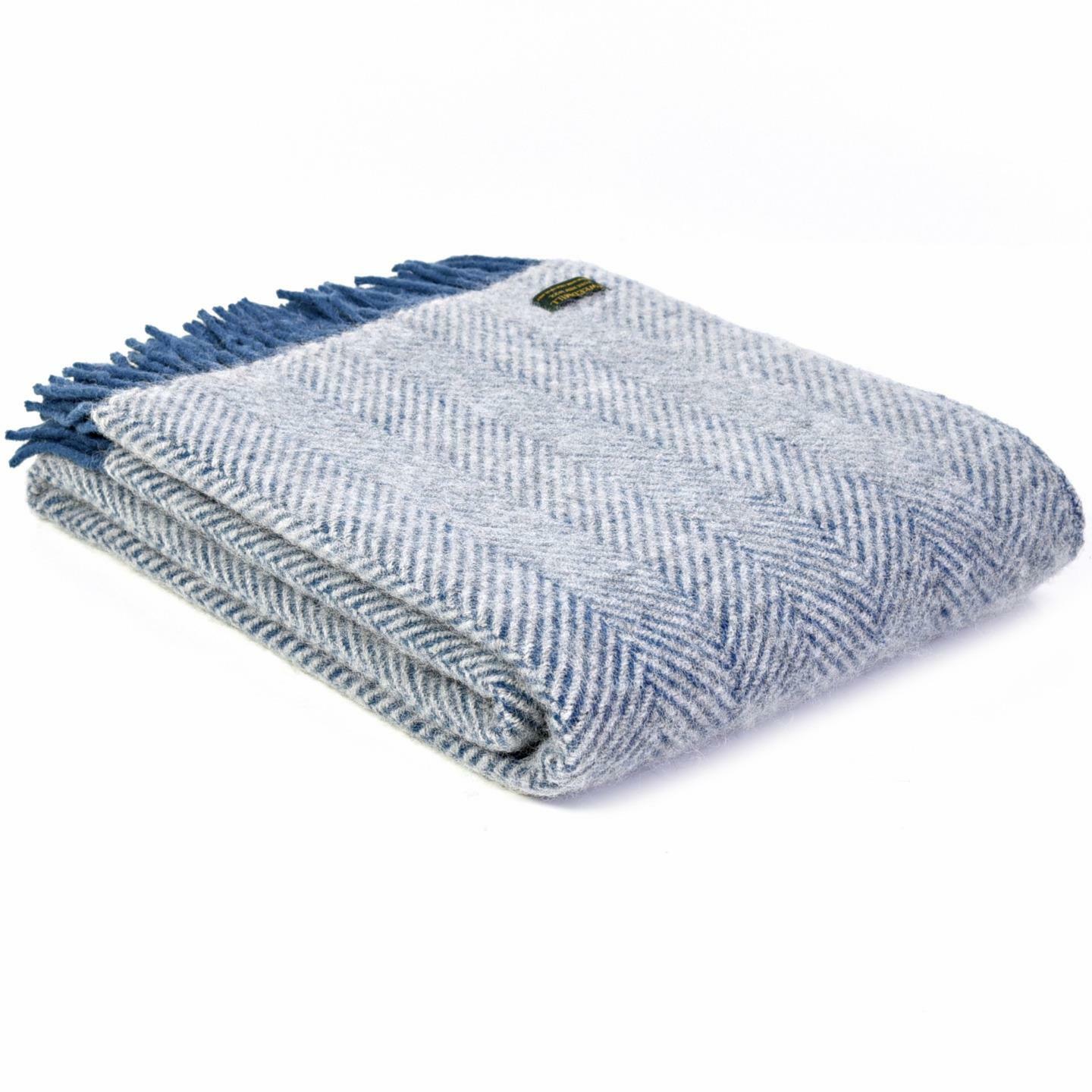 TWEEDMILL KNEE RUG 100% Wool Sofa Bed Throw Blanket HERRINGBONE INK SILVER GREY