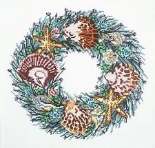 Seashells  Starfish 12" Wreath HP 13 mesh Needlepoint Canvas Needle Crossings