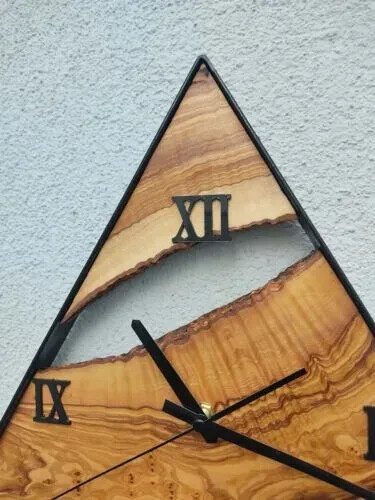 Antique Looking Style Decorative New Triangle Olive Wooden Wall Clock Handmade - Picture 4 of 8