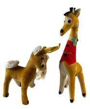 Pair Of Vintage Dakin Plush 1 Giraffe And 1 Goat Missing 1 Eye Dream Pets Japan