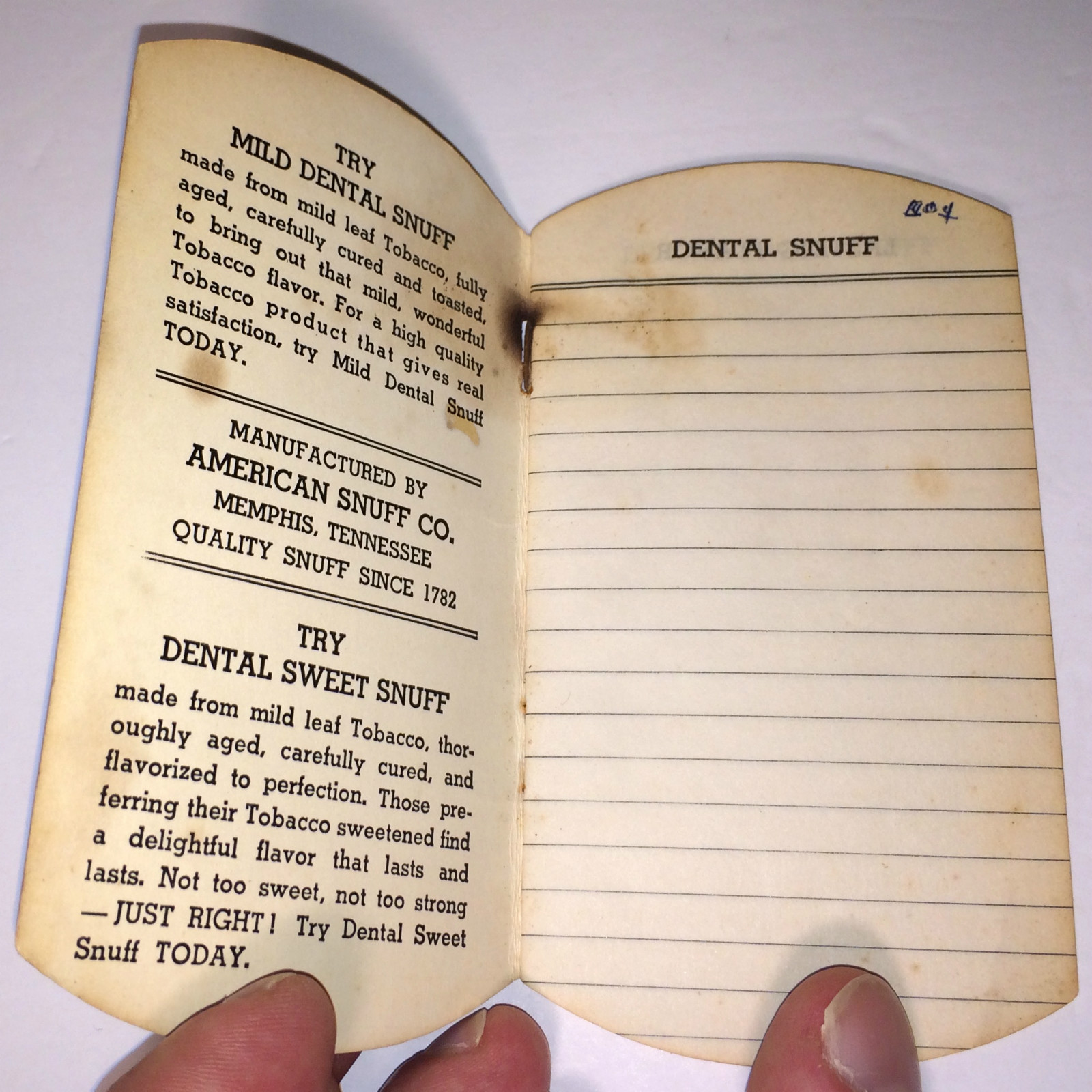 Antique American Snuff Co. Dental Scotch Snuff Advertising Tobacco Note