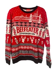 Beefeater London Gin Sweater Adult Medium Red Holidays Christmas Stretch Acrylic