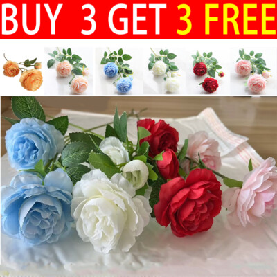 3 Heads Silk Peony Artificial Flowers Wedding Bouquet Home Party Outdoor Decor