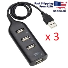 3 Pack High Speed USB Hub 4 Port USB 2.0 With Cable Mini Splitter For PC Laptop