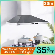 450CFM Wall Mount Range Hood 30in Stainless Steel Vent Touch Control w/LED NEW
