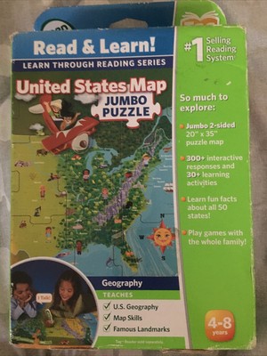 New LeapFrog Tag Reading Interactive US Map Jumbo Floor 2 Sided Geography Puzzle