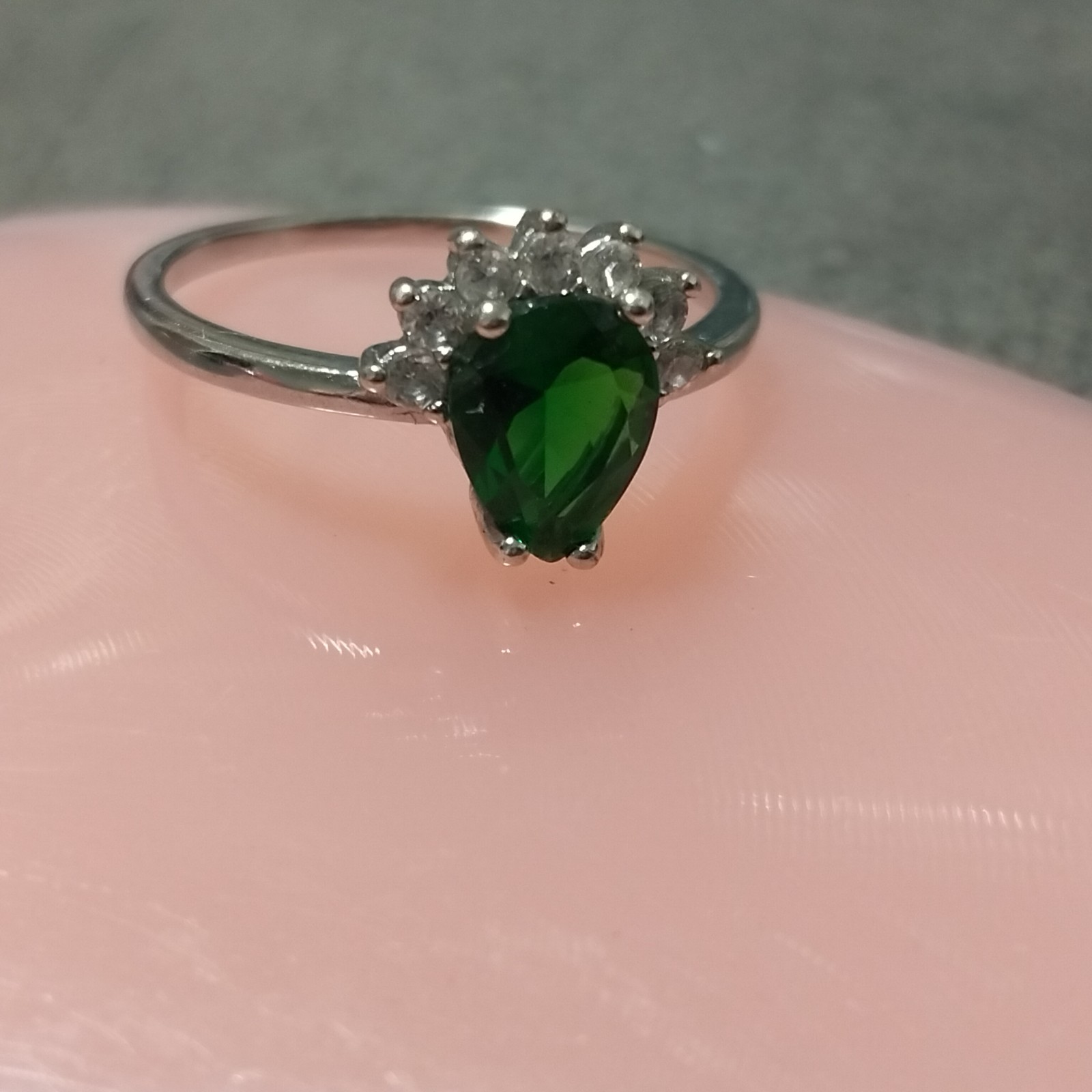 Solid 925 Sterling Silver Pear Green Emerald & Si… - image 5