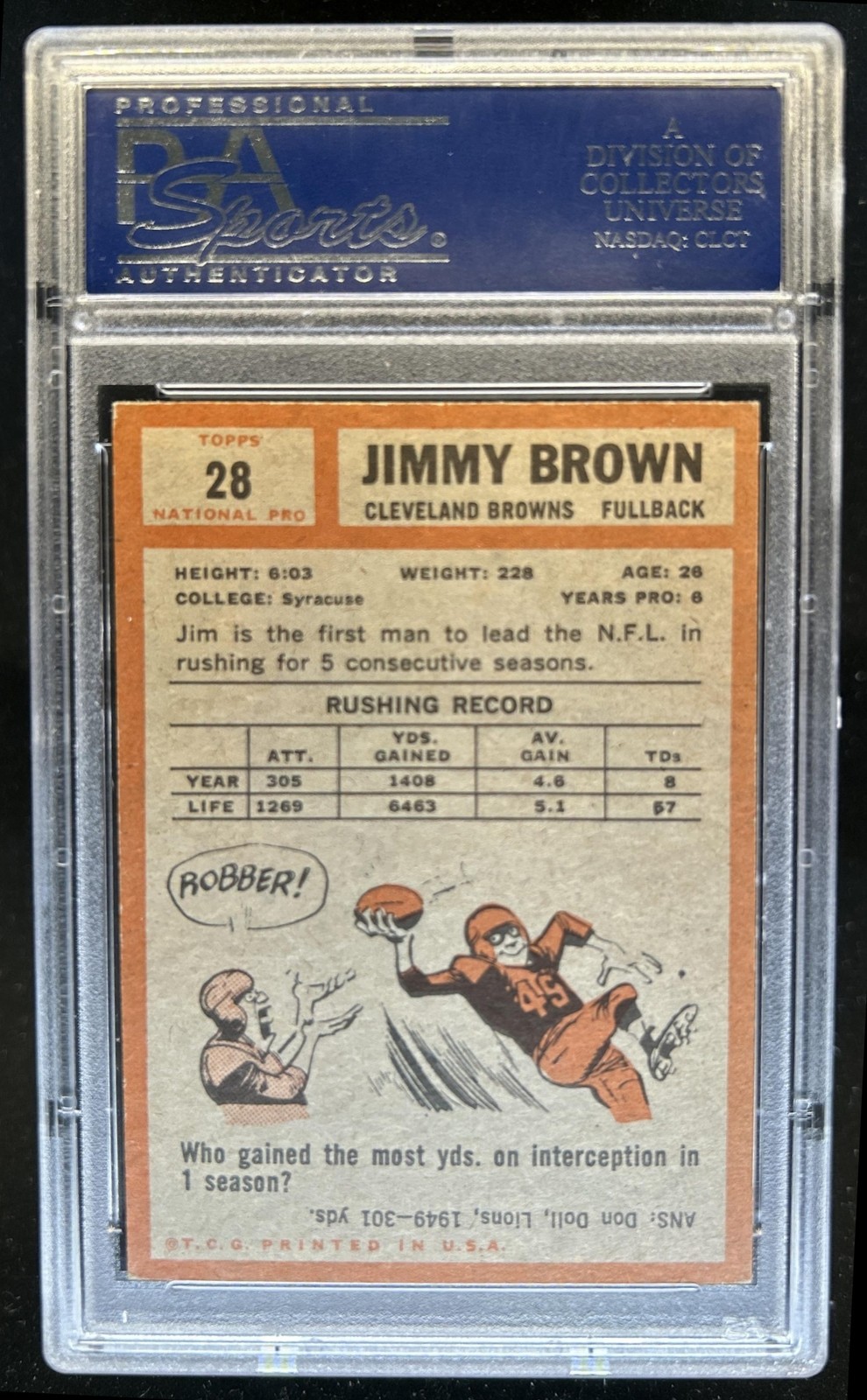 1962 Topps Jim Brown #28 Browns PSA 5 view 2