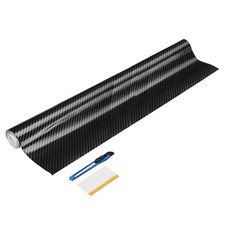 Carbon Fiber Vinyl Wrap 19.69" x 5ft Self-Adhesive with Scraper Silver Black