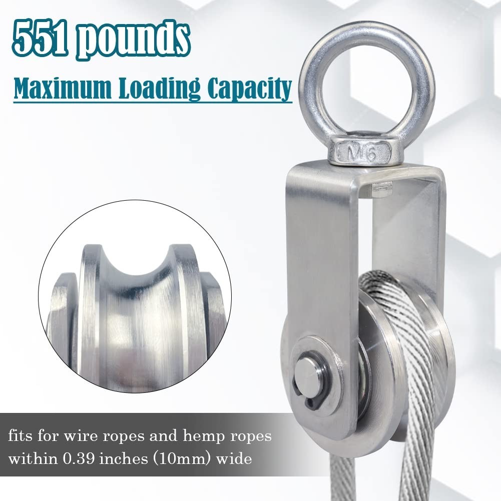 "Cable Pulley Wheel Stainless Steel Swivel Pulley Block Silence Rotation Tractio