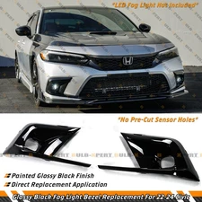 For 2022-2024 Honda Civic JDM Gloss Black Fog Light Lamp Bezel Cover Replacement