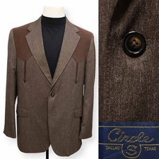 CIRCLE S mens solid brown WESTERN two button sport coat suit jacket blazer 46 R