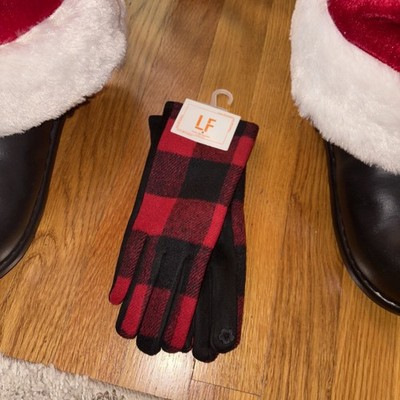 Womens Gloves Red Black Houndstooth  Accent Touch Screen