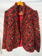 Chaqueta de hombro abullonado tejido de canasta texturizada vintage hecha en Francia