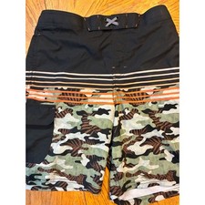 Wonder Nation Boys Camo Striped Swim Trunks Black Orange XL 14-16 Board Shorts