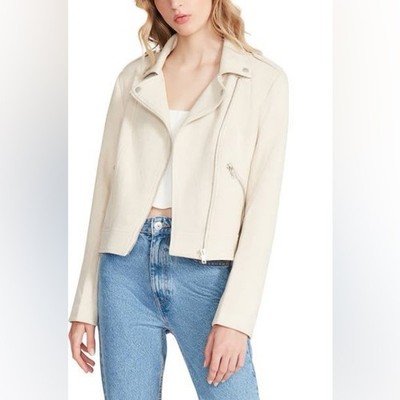 Steve Madden Electra Faux Suede Moto Jacket Light Beige XL