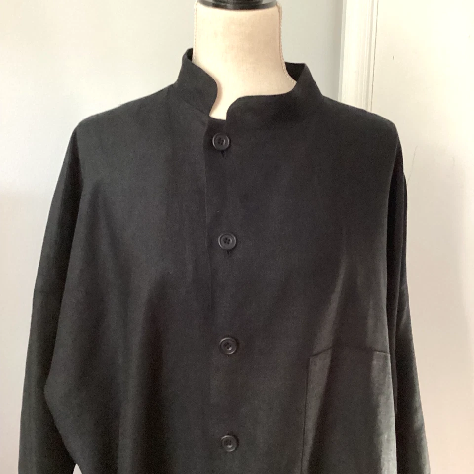 CHAQUETA ESKANDAR Neiman Marcus MUJER TALLA 0 LINO NEGRO CUELLO MANDARINA Foto 2 de 4