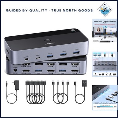 2 Monitor KVM Switch Supporting 4K Resolution with USB Ports for Device Sharing