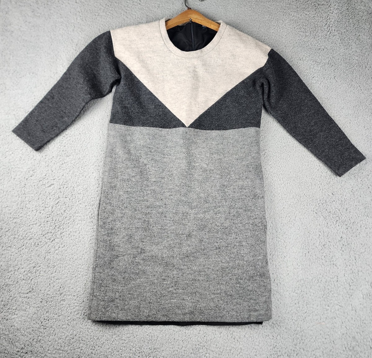 Madewell Wool Dress XS Colorblock Geo Tilt Shift Gray Black Business Casual Madewell Wool Dress XS Colorblock Geo Tilt Shift Gray Black Business Casual