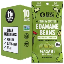 The Only Bean Crunchy Roasted Edamame Snacks (Wasabi 0.9 Ounce (Pack of 10) 