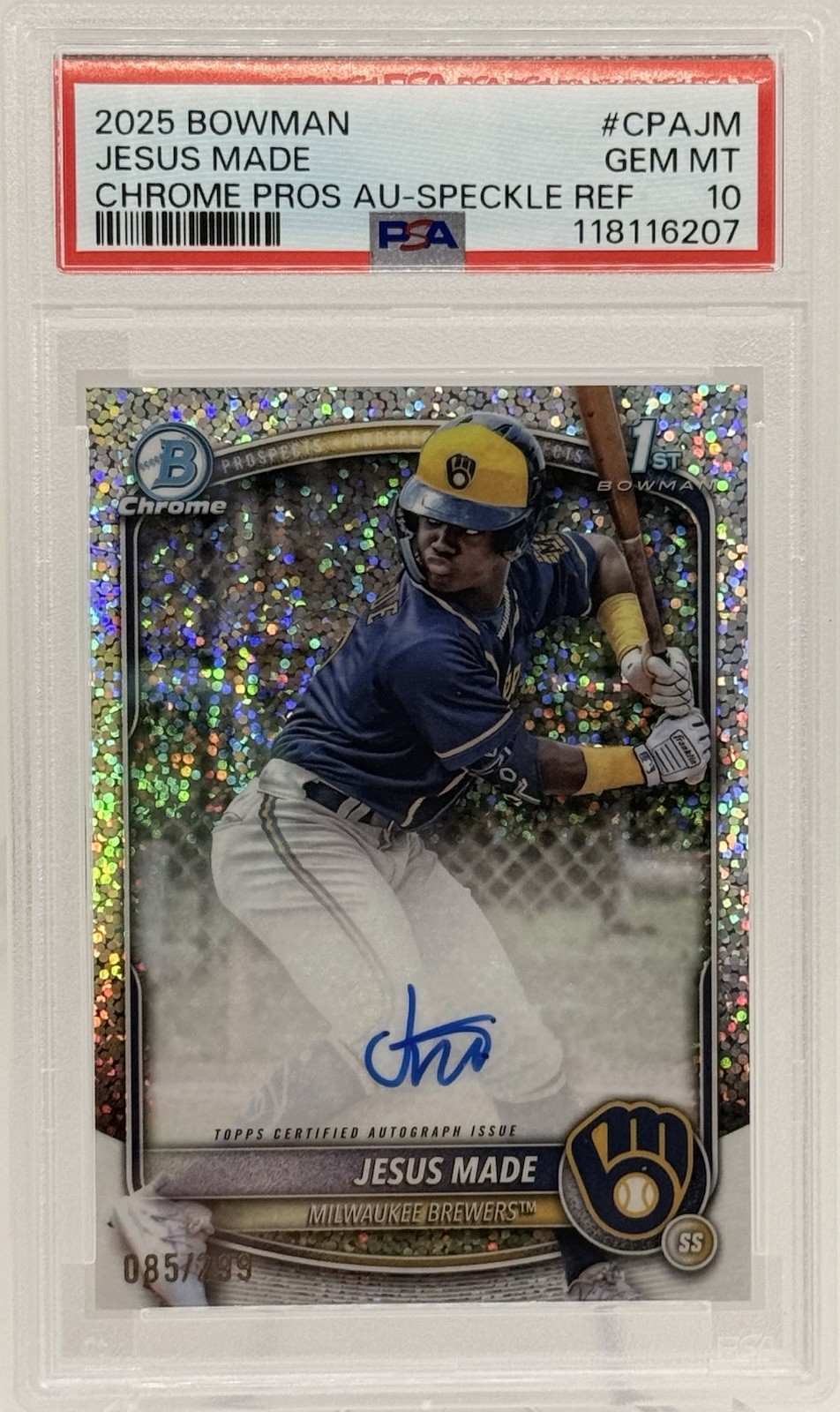 JESUS MADE 2025 BOWMAN CHROME AUTO SPECKLE REFRACTOR 1ST PROSPECT 85/299