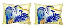 Pair of Betsy Drake Teal Blue Heron No Cord Pillows 16 Inch X 20 Inch