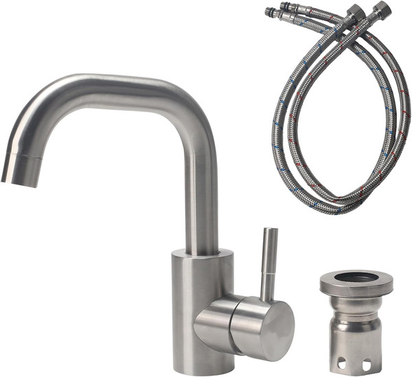 Wasserhahn Bad Edelstahl, Waschtischarmatur 360° Drehbar, Armatur Badezimmer Mit-image