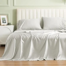 PHF Soft Tencel Lyocell Sheet Set Queen Size for Hot Queen, Light Grey 