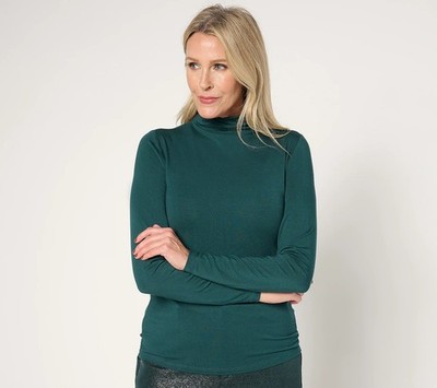 Joan Rivers Sz L Wardrobe Builders Butter Funnel Neck L/S Top EVERGREEN A667197
