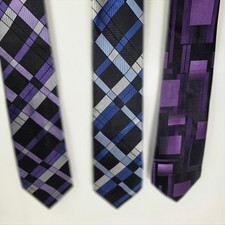 Lot of 3 Croft  Barrow Mens Silk Neckties Purple Blue Plaid Geometric Tie Set