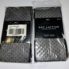 2 pair White House Black Market Control Top Tights Black Dot Lattice M/L new